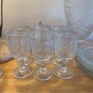 Iris and Herringbone Depression Glass - 6 Wine Glasses